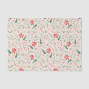 Weihnachten Grüne Rote Florals Creme Seidenpapier