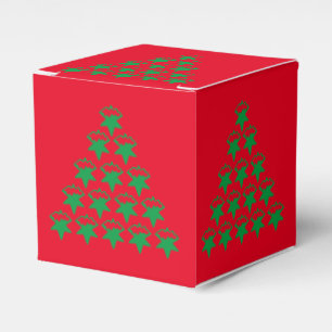 Weihnachten Grüne Schneesterne Baum, Roter Hinterg Geschenkschachtel