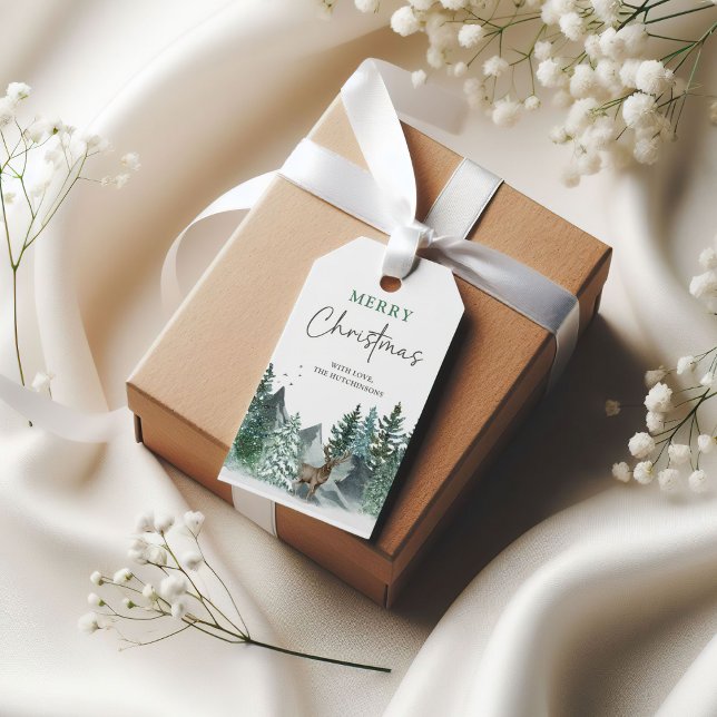 Weihnachten Grüner Wasserfarbenwald Urlaub Geschenkanhänger (Von Creator hochgeladen)