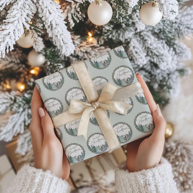 Weihnachten Grüner Wasserfarbenwald Urlaub Geschenkpapier (Von Creator hochgeladen)