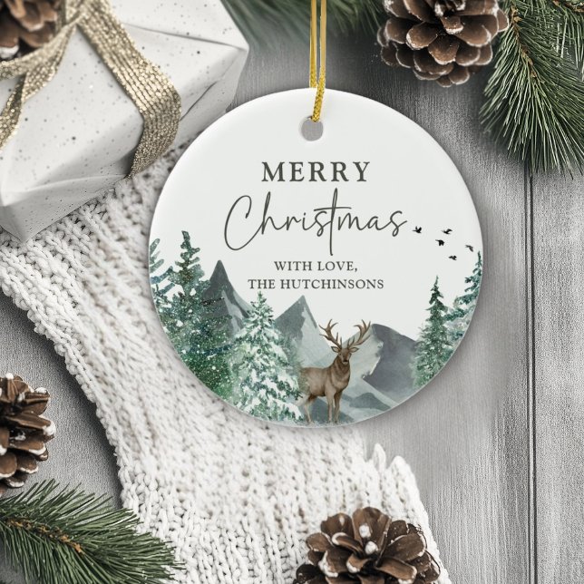 Weihnachten Grüner Wasserfarbenwald Urlaub Keramik Ornament (Von Creator hochgeladen)