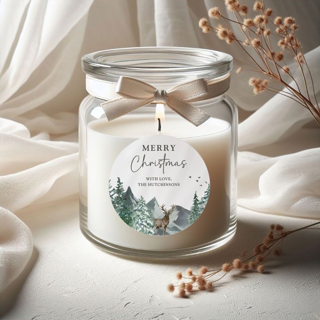 Weihnachten Grüner Wasserfarbenwald Urlaub Runder Aufkleber (Von Creator hochgeladen)