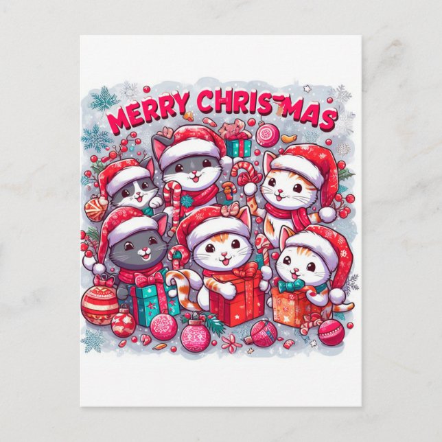 Weihnachten Grüße: Festliche Feline Postkarte (Vorderseite)