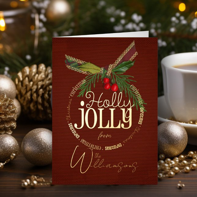 Weihnachten Grüße Retro Weihnachtskarte Gold Fossi (Elegant vintage holly jolly Christmas Card personalized holiday card with name)