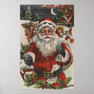 Weihnachten GrußWeihnachten mit Hirsch und Kindern Poster