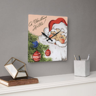 Weihnachten Hallo! Jolly Santa Claus Quadratische Wanduhr