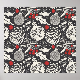 Weihnachten Hand Gezeichnet: Mistletoe Pine Nahtlo Poster