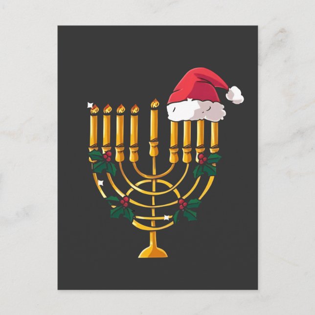Weihnachten Hanukkah jüdisch Santa Menorah Einladungspostkarte (Vorderseite)