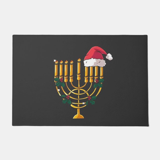 Weihnachten Hanukkah jüdisch Santa Menorah Fußmatte (Vorderseite)