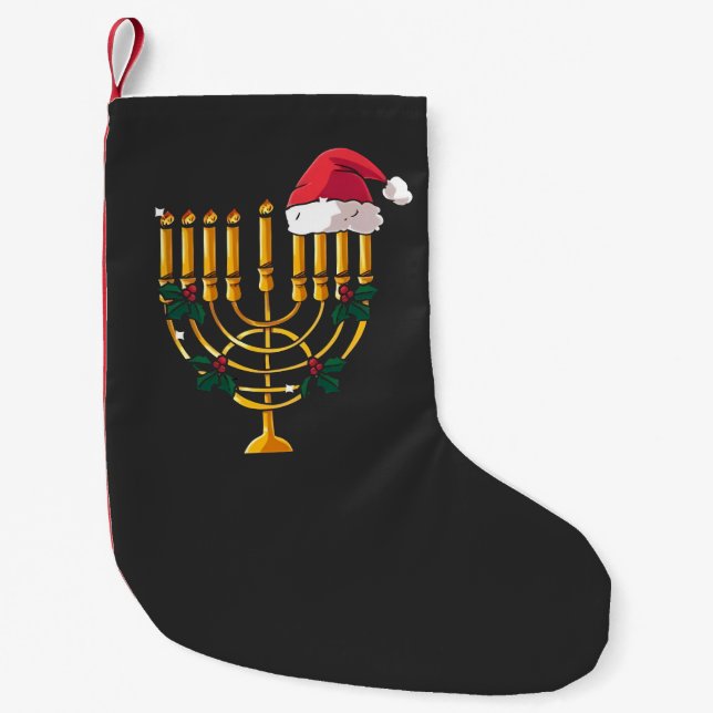 Weihnachten Hanukkah jüdisch Santa Menorah Kleiner Weihnachtsstrumpf (Vorderseite)