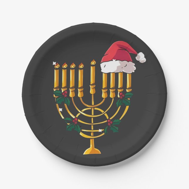 Weihnachten Hanukkah jüdisch Santa Menorah Pappteller (Vorderseite)