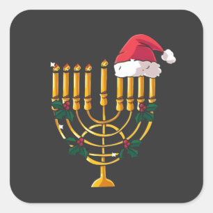 Weihnachten Hanukkah jüdisch Santa Menorah Quadratischer Aufkleber