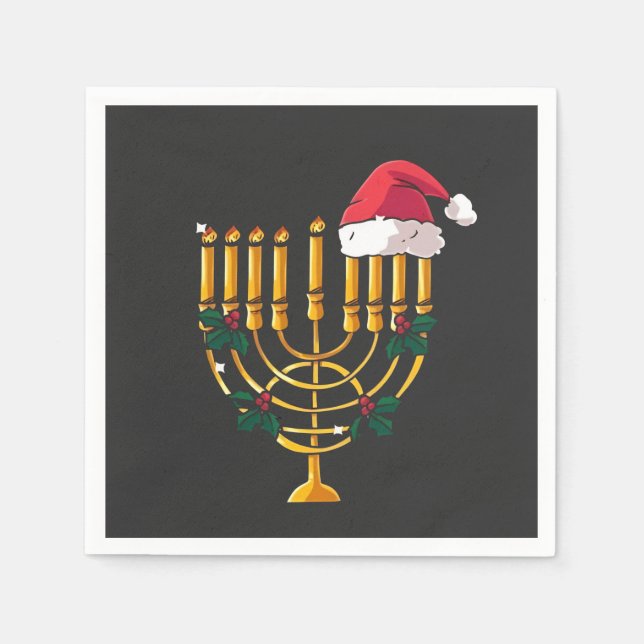 Weihnachten Hanukkah jüdisch Santa Menorah Serviette (Vorderseite)