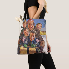 Weihnachten, Happy Family Rodeln Rodelbahn mit Aus