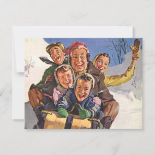 Weihnachten, Happy Family Rodeln Rodelbahn mit Aus Feiertagskarte