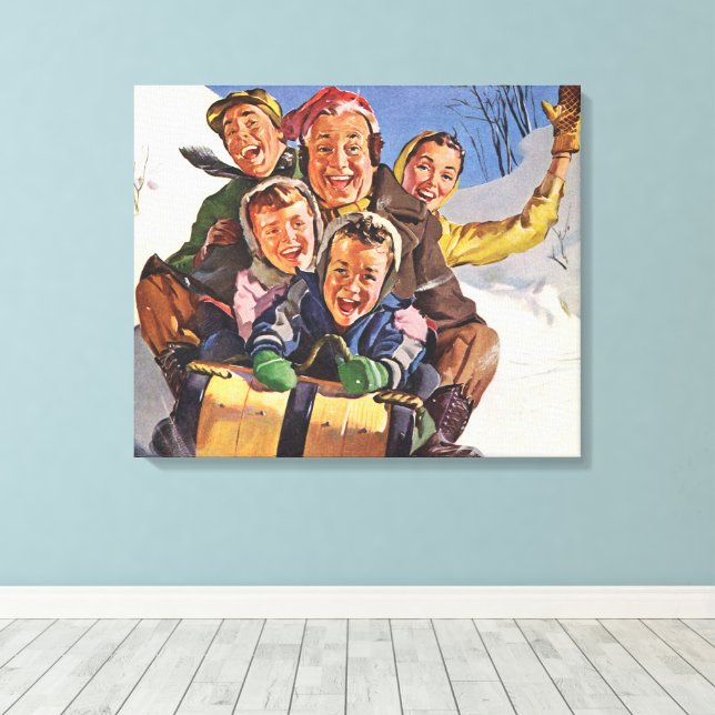 Weihnachten, Happy Family Rodeln Rodelbahn mit Aus Leinwanddruck (Insitu (Holzboden))