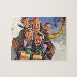 Weihnachten, Happy Family Rodeln Rodelbahn mit Aus Puzzle