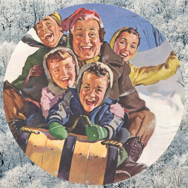 Weihnachten, Happy Family Rodeln Rodelbahn mit Aus Runder Aufkleber (Von Creator hochgeladen)