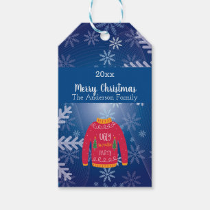 Weihnachten hässlich Pullover Rot-blaue Schneefloc Geschenkanhänger