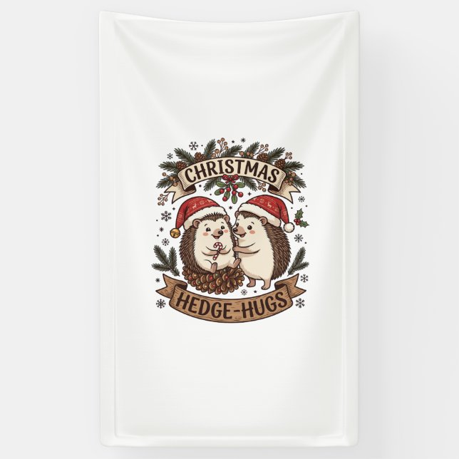 Weihnachten Hecke Umarme Igel Weihnachtsmann Hüte  Banner (Vertikal)