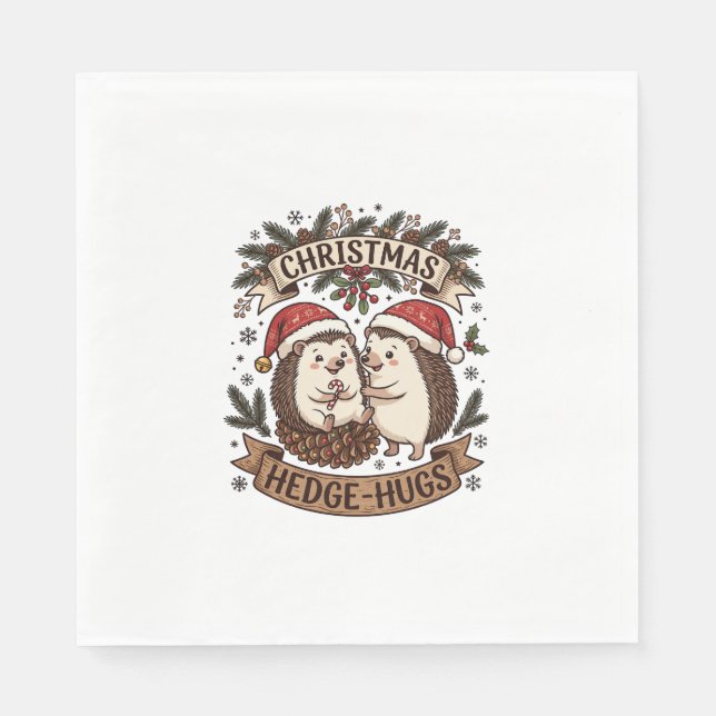 Weihnachten Hecke Umarme Igel Weihnachtsmann Hüte  Serviette (Vorderseite)
