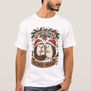 Weihnachten Hecke Umarme Igel Weihnachtsmann Hüte  T-Shirt