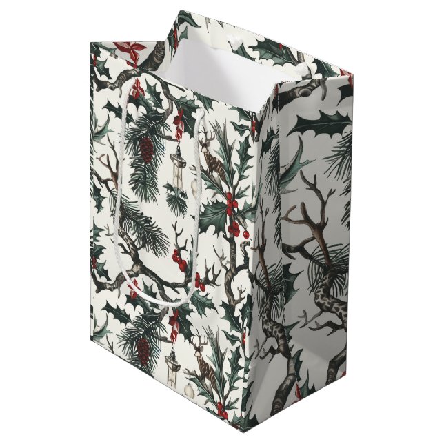 Weihnachten, Heide, Nordic, Solstiz, Winter, Weihn Mittlere Geschenktüte (Vorderseite Schrägansicht)