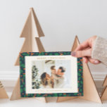 Weihnachten Heilige botanische Vegetation Zwei Fot<br><div class="desc">Weihnachten Holly Botanische Landschaft Zwei Foto Retro-Urlaubskarte in Navy Blue,  Red und Green</div>
