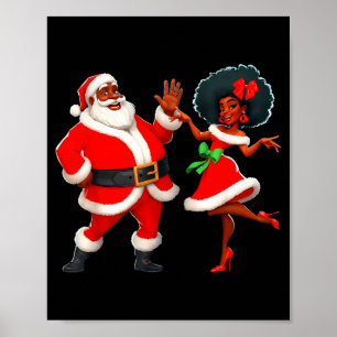 Weihnachten Herr Santa Frau Claus Tanzend Afroamer Poster