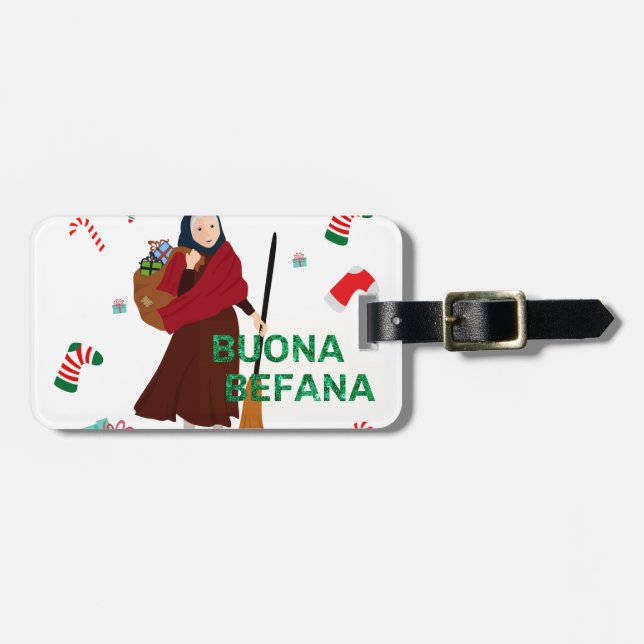 Weihnachten Hexe buona Befana Gepäckanhänger (Vorderseite horizontal)