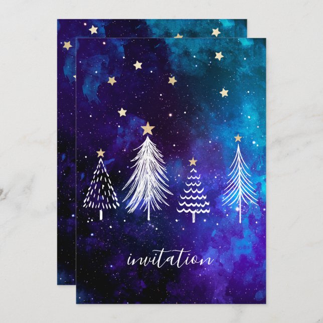 Weihnachten Himmel, Blau, Weiß, Sterne, Party Einladung (Vorne/Hinten)