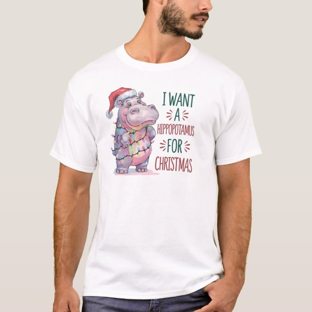 Weihnachten Hippopotamus Funny T-Shirt (Vorderseite)
