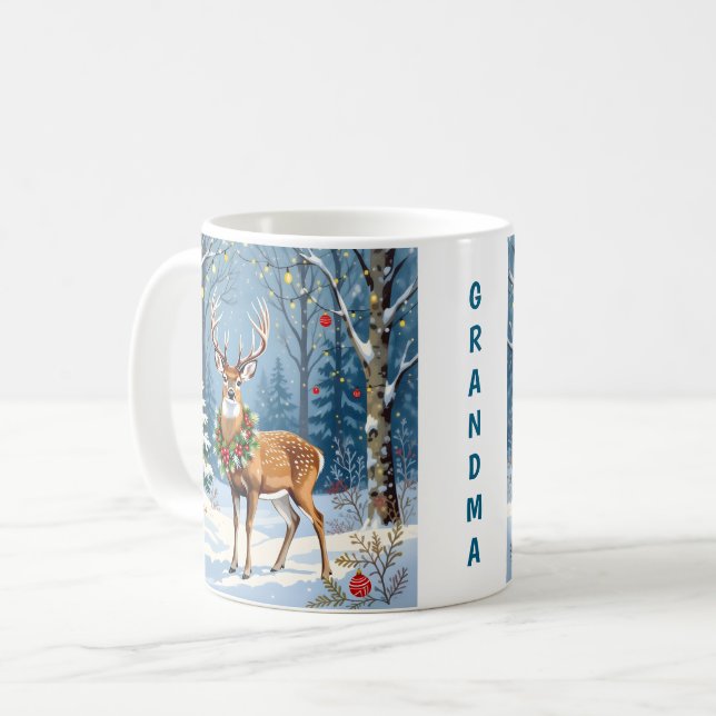 Weihnachten Hirsch Festlicher Winterwald Personali Kaffeetasse (Vorderseite Links)