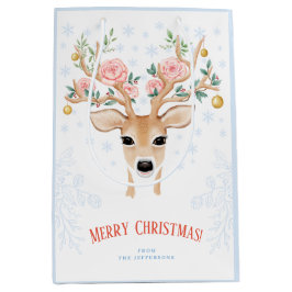 Weihnachten Hirsch Holly Rose Schneeflocken Kontur Mittlere Geschenktüte