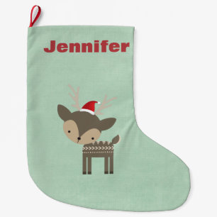 Weihnachten Hirsch in einer roten Weihnachtsmannmü Großer Weihnachtsstrumpf