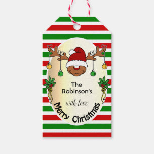 Weihnachten Hirsch rot und grün gestreift Custom Geschenkanhänger