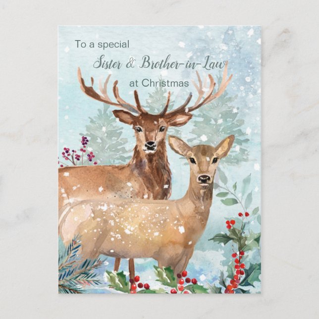 Weihnachten, Hirsch, Schwester & Bruder im Jura Po Postkarte (Vorderseite)