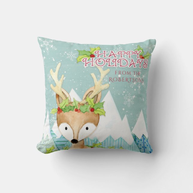 Weihnachten Hirsch Winter Schnee Niedlich Adorable Kissen (Vorderseite)