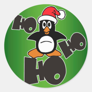 Weihnachten - Ho Ho Ho Weihnachtsmann Pinguin 1 Runder Aufkleber
