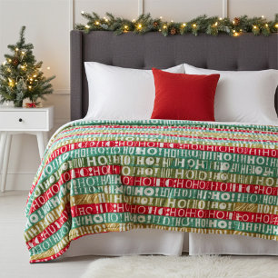Weihnachten! HO! HO! Rot-Grün- und Goldstreifen Fleecedecke