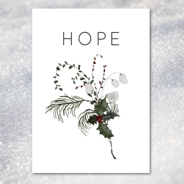 Weihnachten Hoffnung Rustikale Minimal Holly Grüne (Christmas Hope Rustic Minimal Holly Greenery Holiday Card)