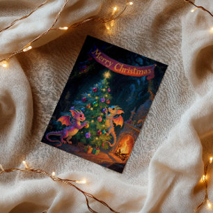 Weihnachten Höhle Drachen – Warme Feiertagsgrüße Karte