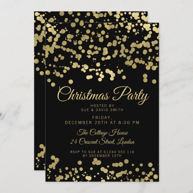 Weihnachten | Holiday Party Gold Foil Confetti Einladung (Vorne/Hinten)