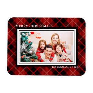 Weihnachten   Holiday Red & Black Kariert Foto Mag Magnet