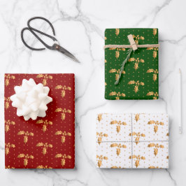 Weihnachten Holly auf Rot, Grün und Weiß Geschenkpapier Set