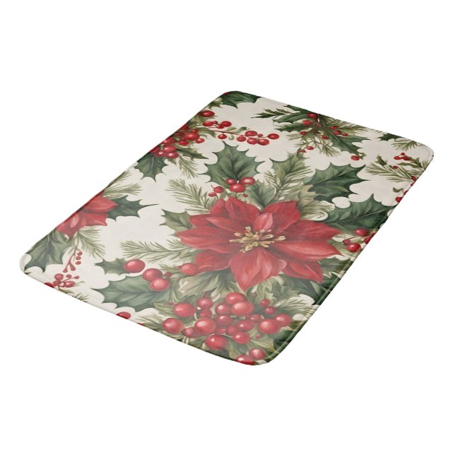 Weihnachten Holly & Berries Bath Mat Badematte (Schrägansicht)