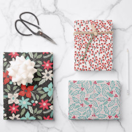 Weihnachten Holly Berries Blume Bundle: Green Red Geschenkpapier Set