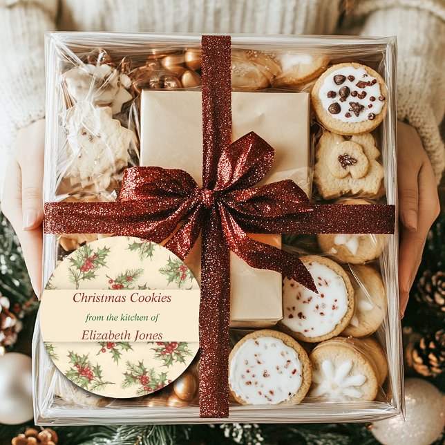 Weihnachten, Holly Berries, Custom Runder Aufkleber (Von Creator hochgeladen)