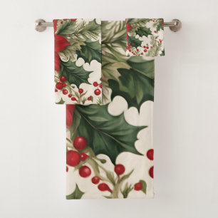 Weihnachten Holly & Berries Handtuch Badhandtuch Set
