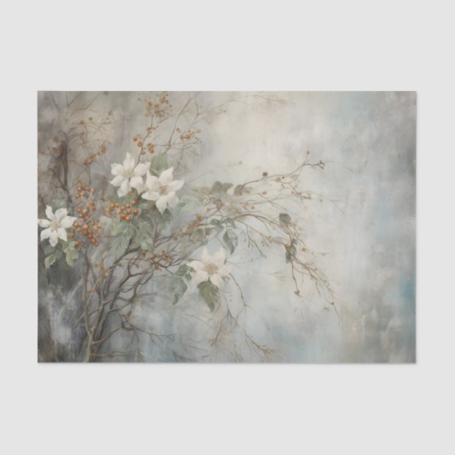 Weihnachten Holly Berry Blume im Winter Decoupage Seidenpapier (Vorderseite)